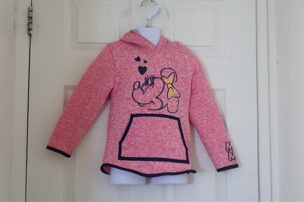 Disney Minnie Mouse Pink Heather Fleece Hoodie Sequin Bow Girls Size 5